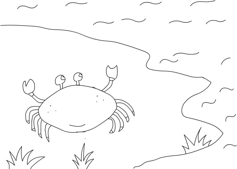 Coloring Pages Pond Animals : Crab near pond coloring page Coloring Pages Pond Animals : Crab near pond coloring page