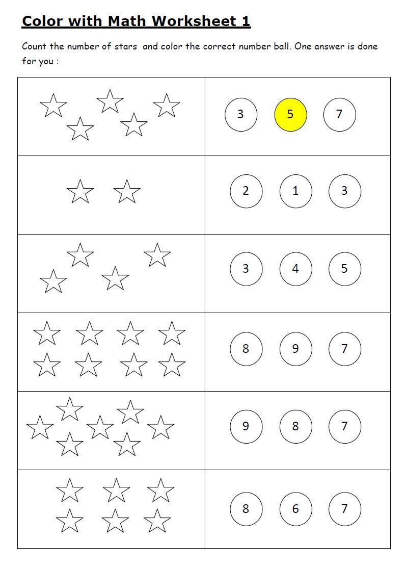 Color and Math worksheets for KG children