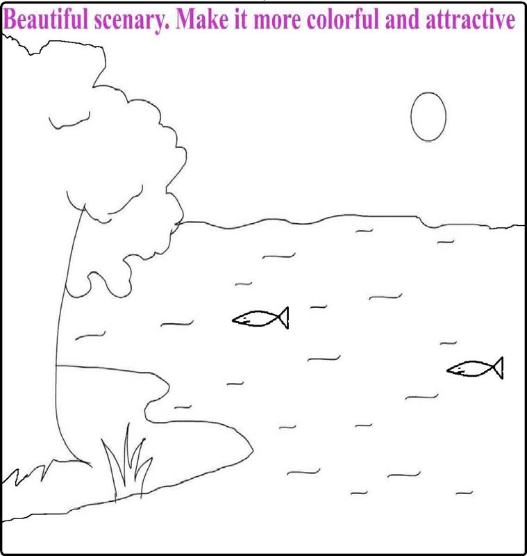 Beautiful scenery coloring printable page