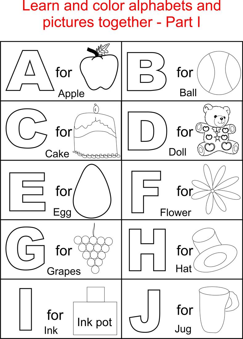 Alphabets coloring printable pages for kids