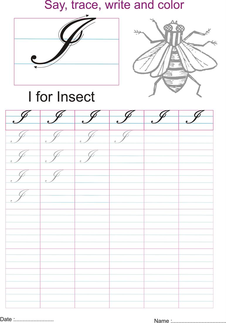 cursive captial letter i worksheet cursive letter i