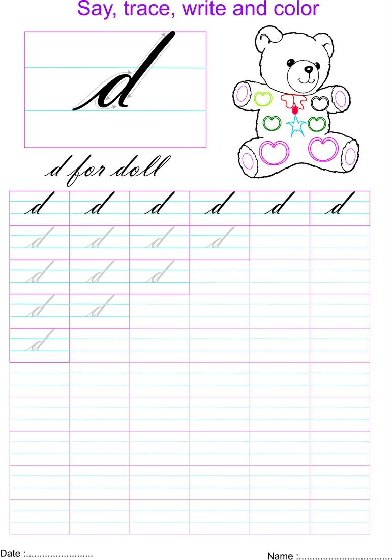 Worksheet D Cursive cursive small letter d worksheet
