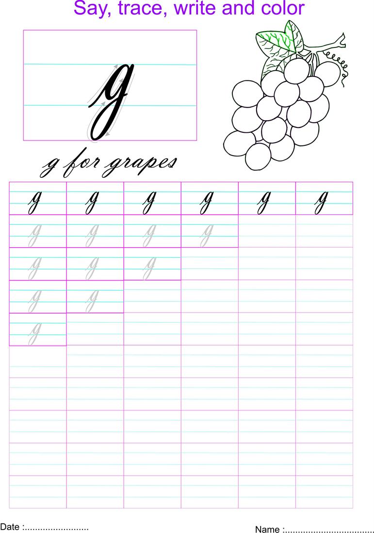 cursive small letter g worksheet letter g worksheet