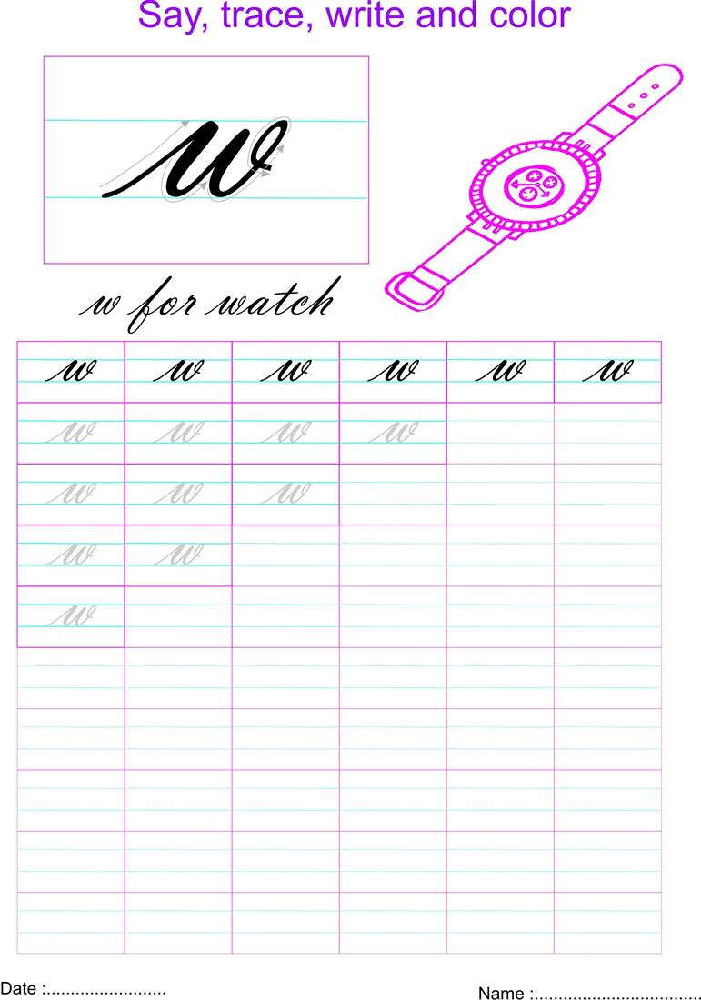Cursive small letter w worksheet 