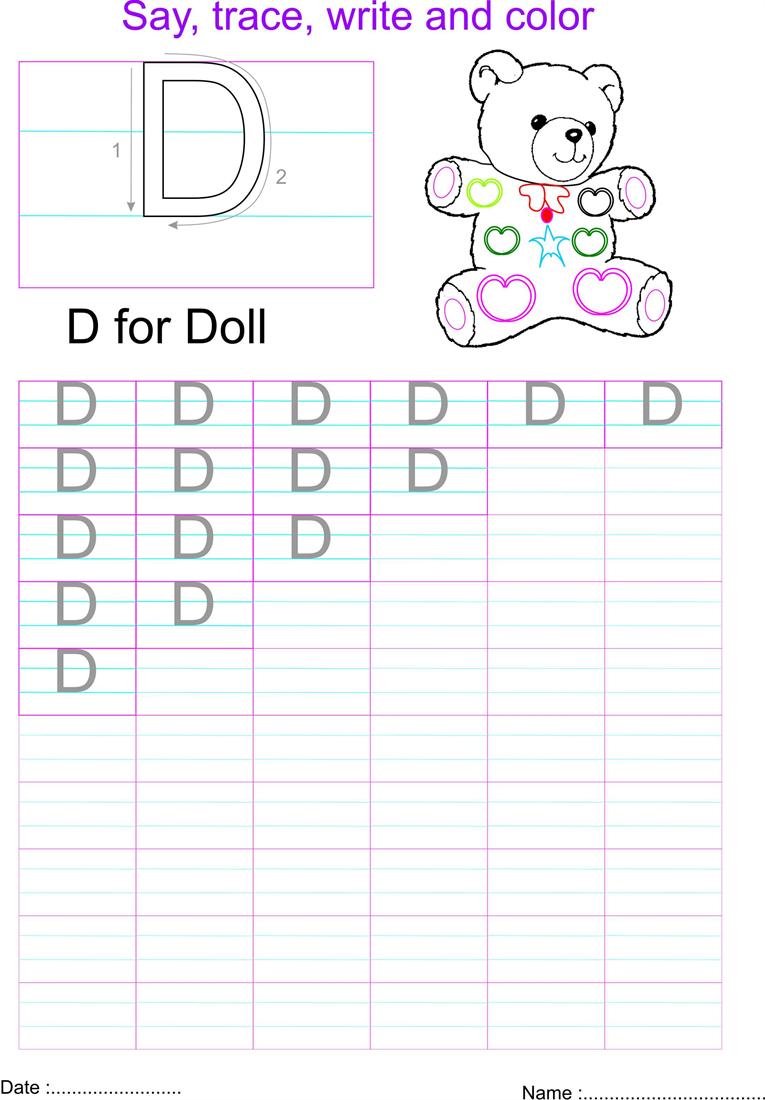 English capital letter 'D' worksheet