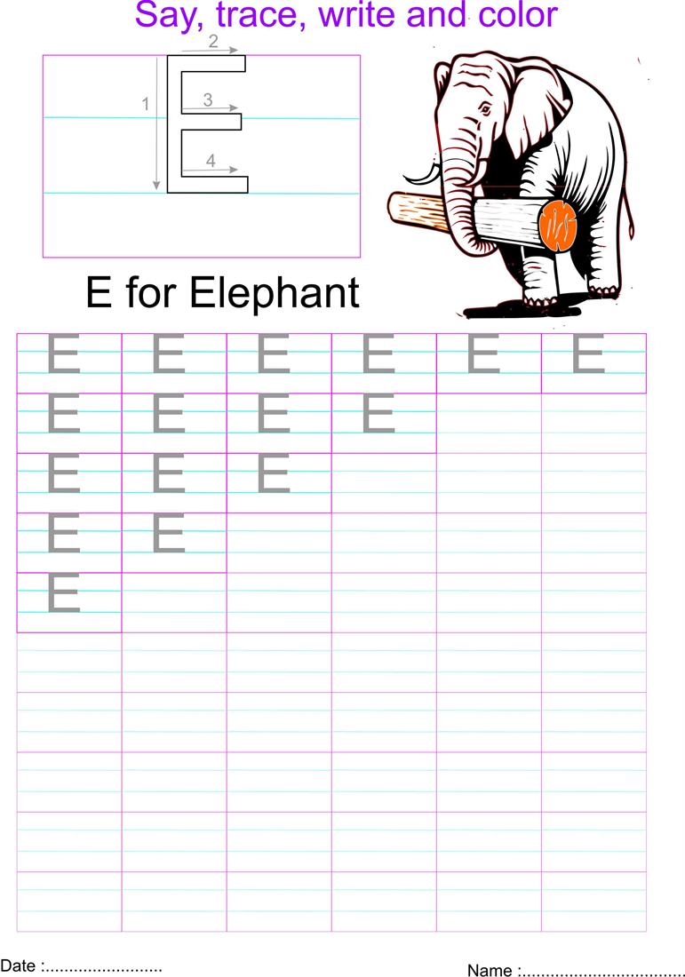 English Capital Letter E Worksheet