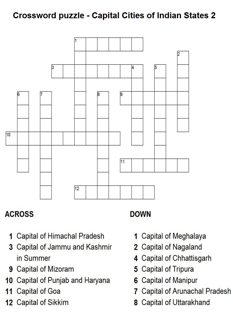 worksheet States And Capitals Worksheet capital cities of indian states puzzle 2