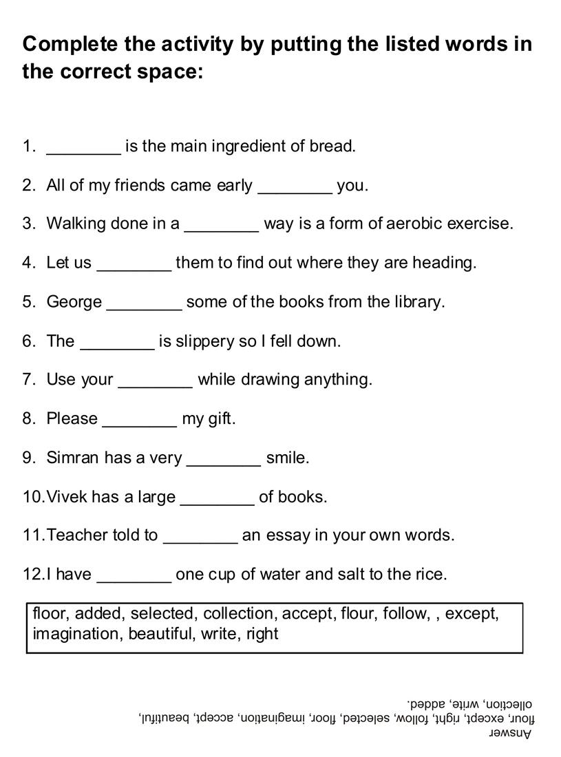 Free Worksheet Fill In The Blank Worksheets complete the activity by selecting correct words