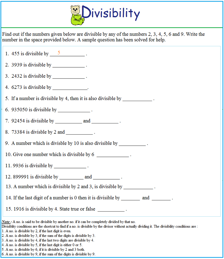 Divisibility Worksheets worksheet on divisibility test Divisibility Worksheets worksheet on divisibility test