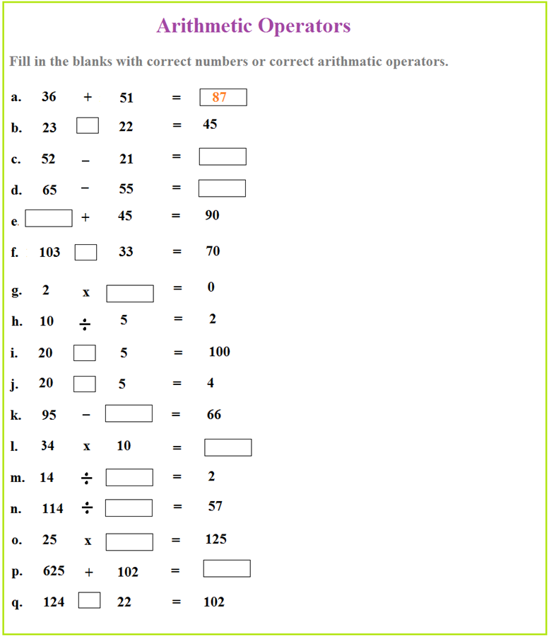 Printables Arithmetic Worksheets worksheet on arithmetic operators operators