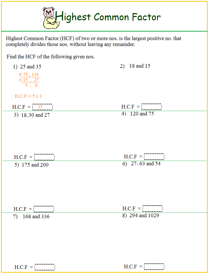 worksheet-on-hcf