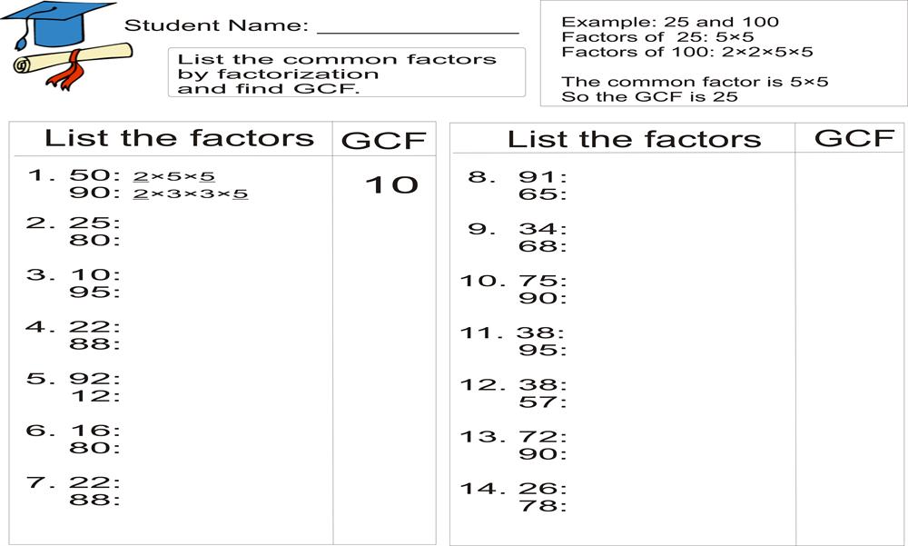 Printables Greatest Common Factor Worksheet greatest common factor worksheets fireyourmentor free printable easy factors reducing fractions gcf notes worksheet