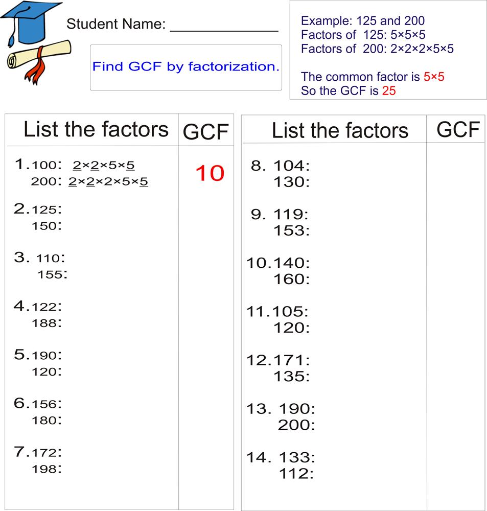 Worksheets Greatest Common Factor Worksheet greatest common factor no 100 and above