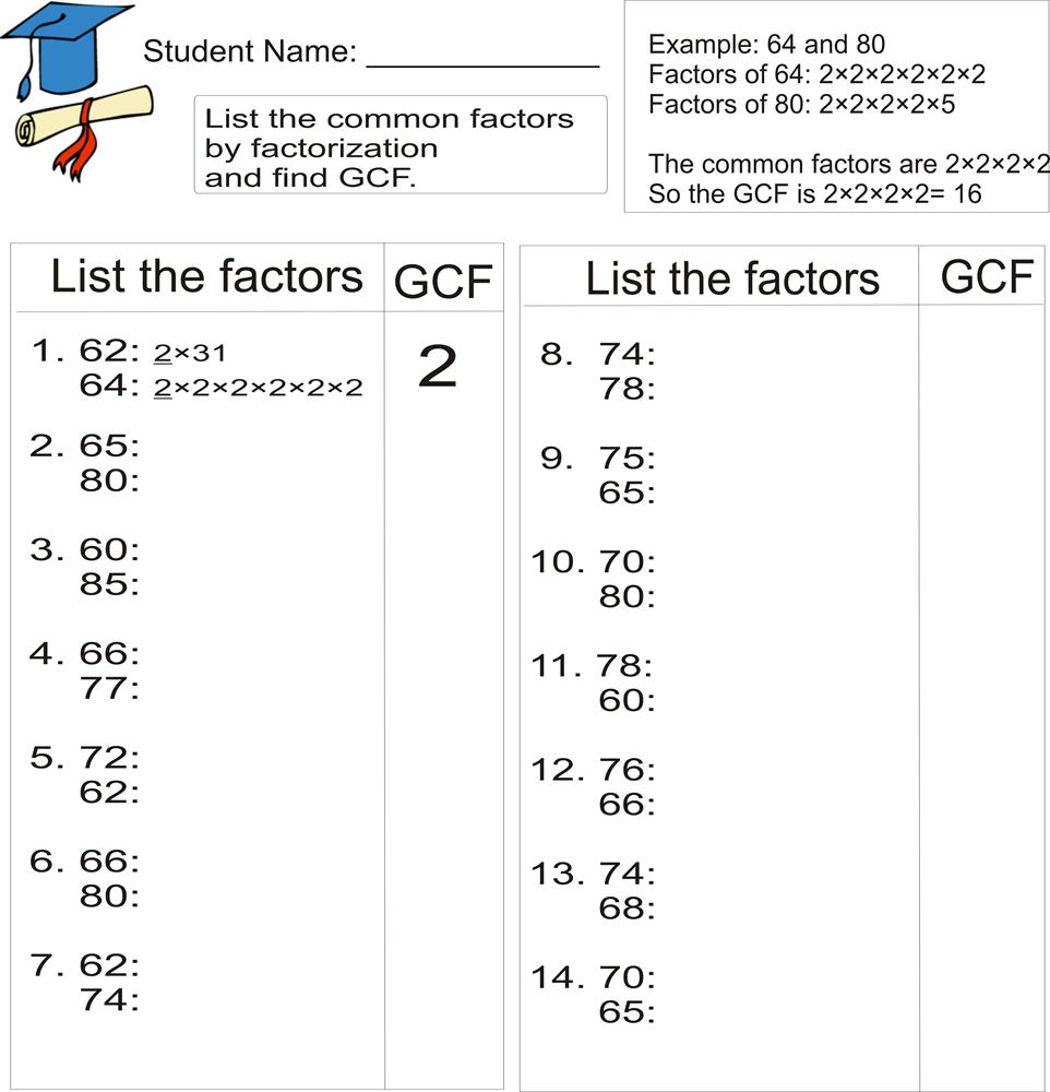 worksheet Prime Factorization Tree Worksheets greatest common factor no 60 to 80