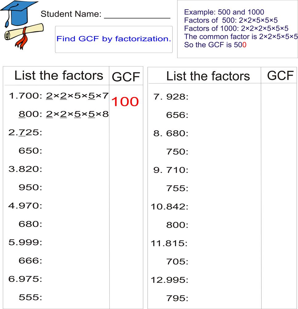 worksheet Greatest Common Factor Printable Worksheets factor worksheets draw the hands on clock worksheet greatest common above 500 to 1000 3131 29012 t 5202 wo