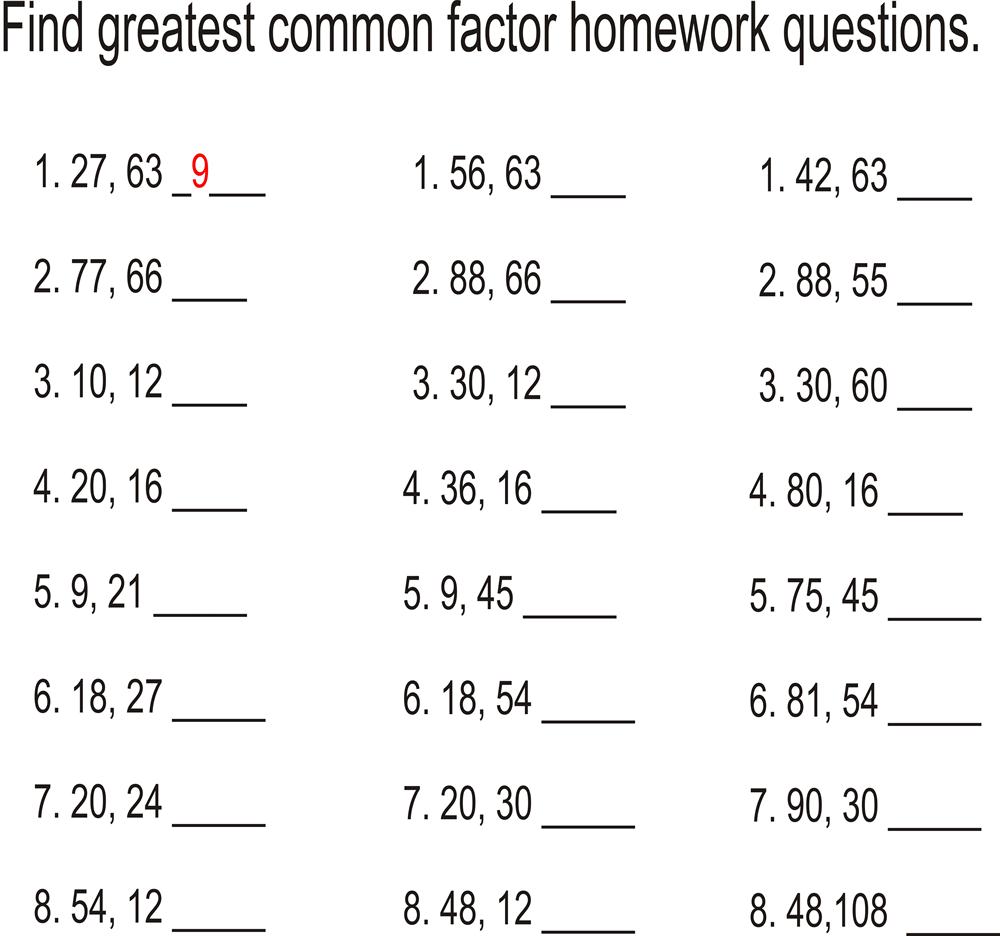 Greatest Common Factor Worksheets