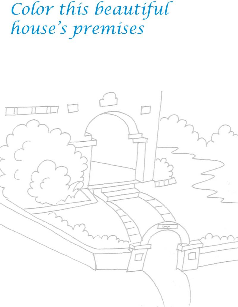 House Garden scenery Coloring Page for kids
