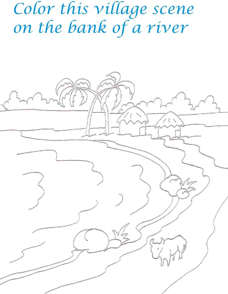 kerala village scenery coloring printable
