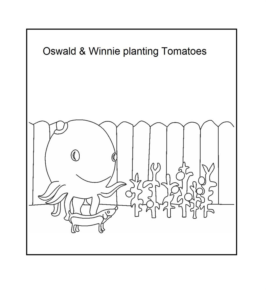 Oswald and Winnie with the Tamato plants coloring printable