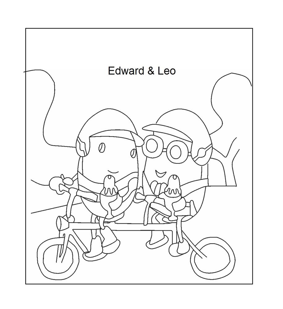 Edward & Leo riding the bicycle coloring page