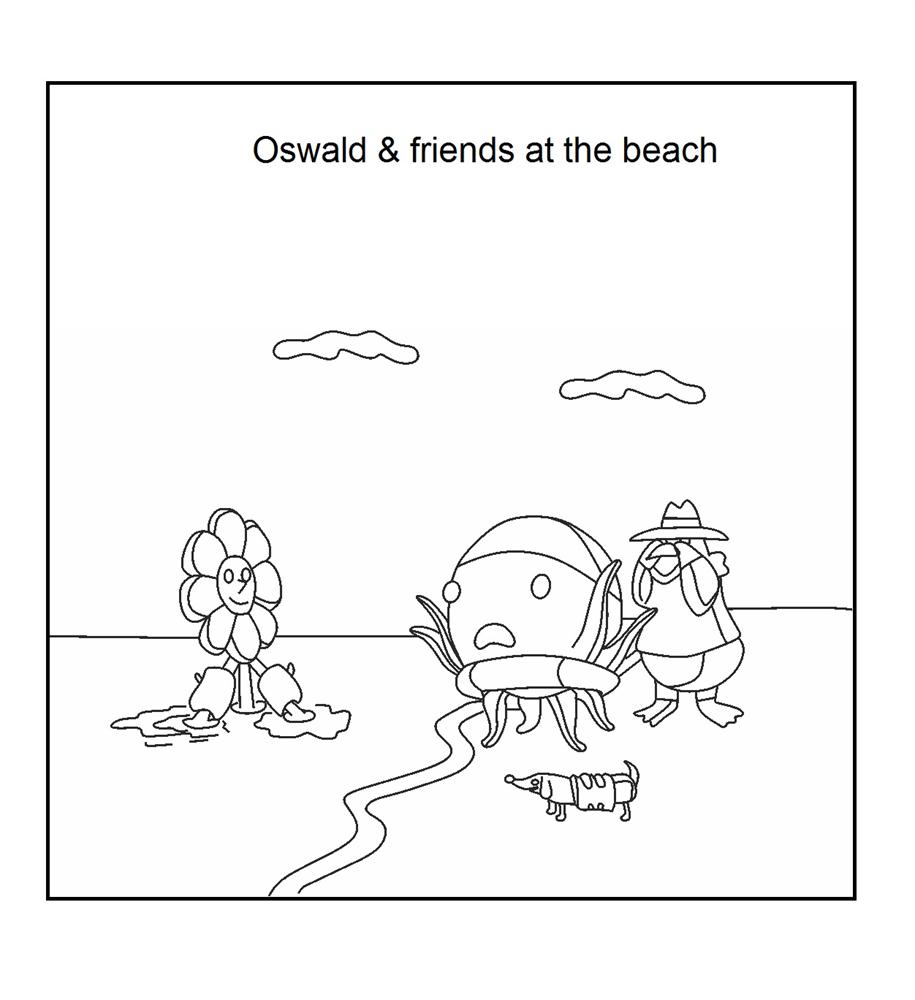 Oswald and friend at the beach coloring page download