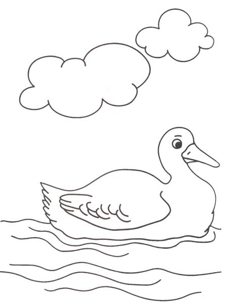 Duck in water coloring printable page for kids