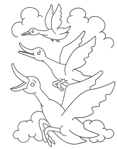 Flying ducks coloring printable page for kids