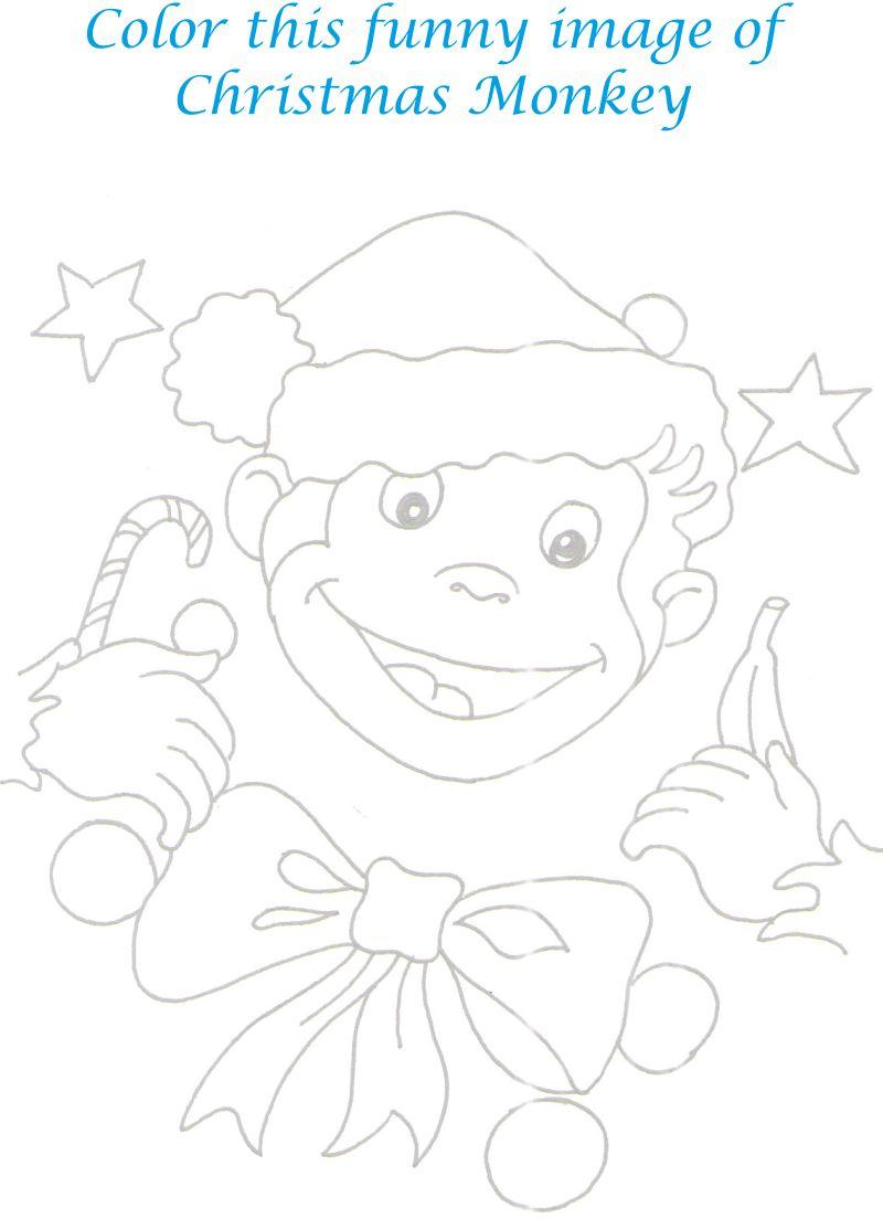 Christmas monkey printable page coloring for kids