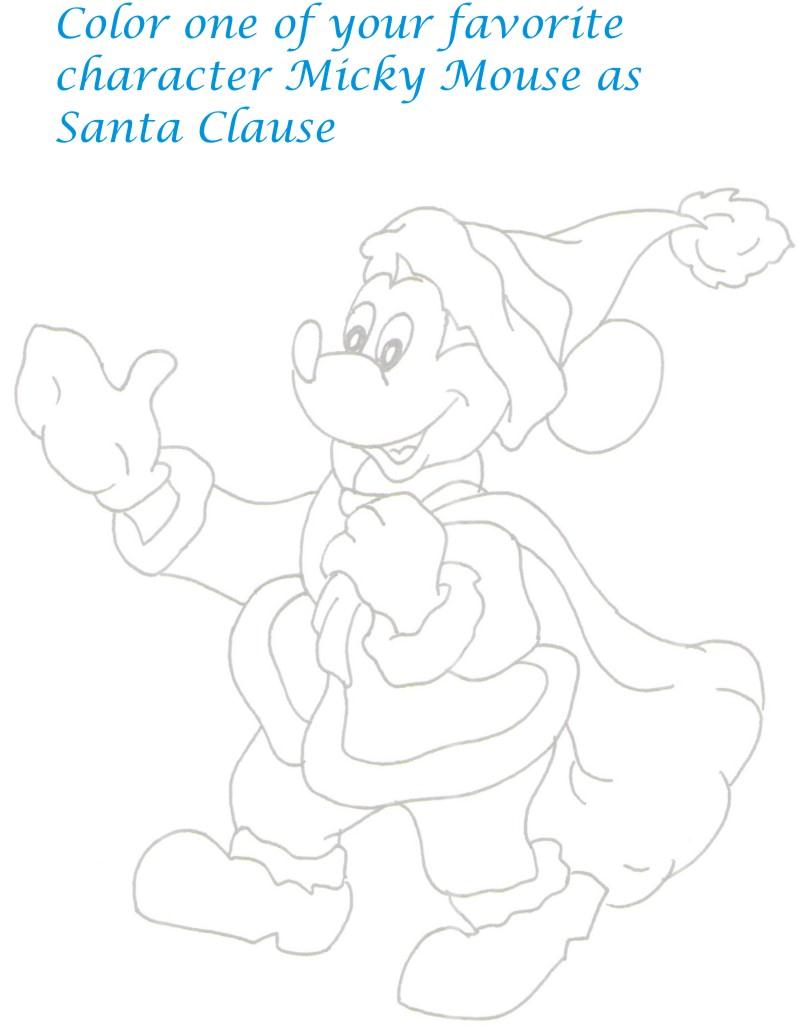 Mickey as Santa printable page coloring for kids