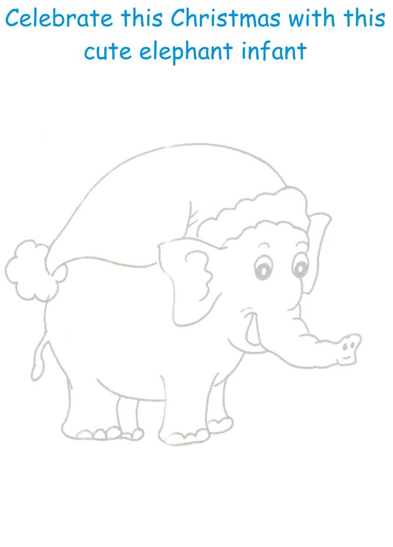 Christmas Elephant Coloring printable page for kids