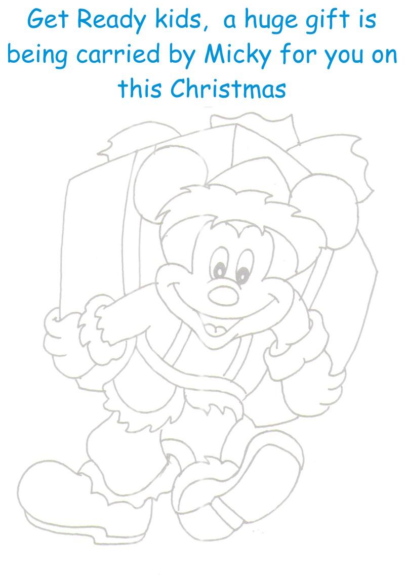 Micky with huge gift coloring printable page