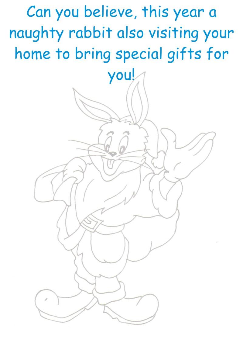 Rabbit as Santa coloring printable page for kids