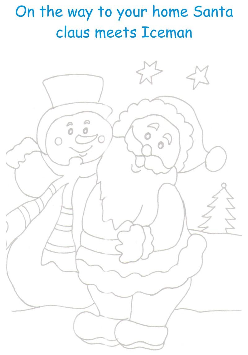 Santa and Iceman coloring printable page for kids