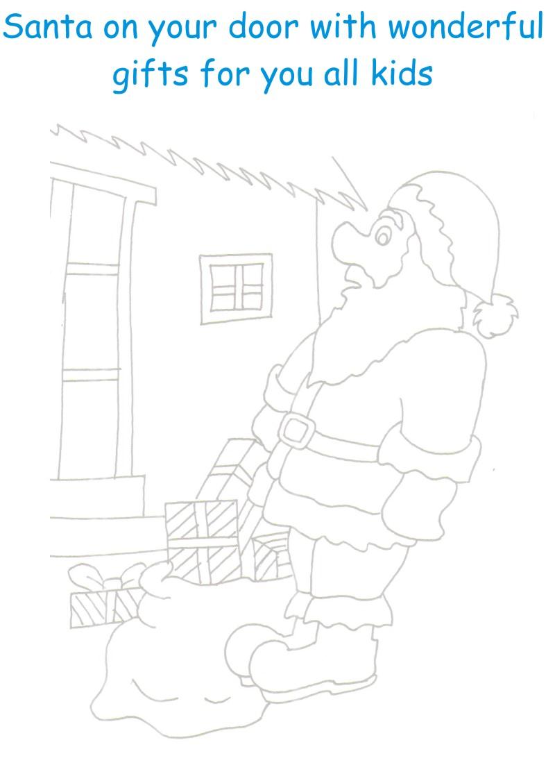 Santa on the door coloring printable page