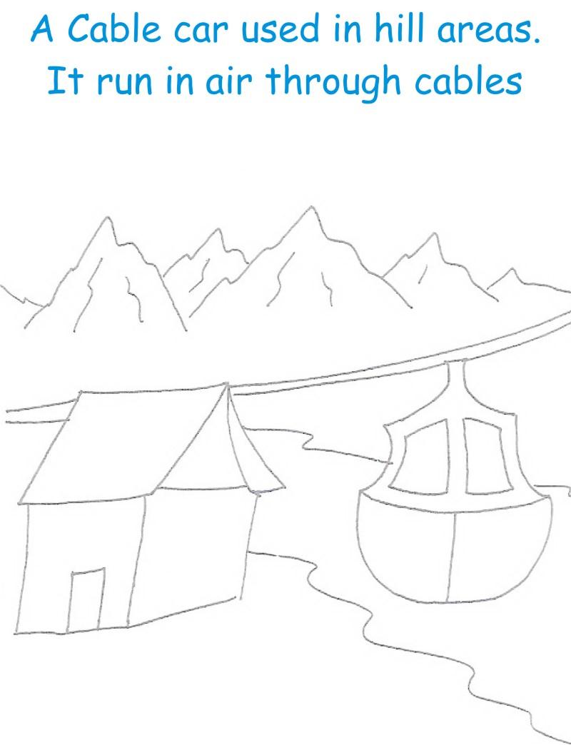Cable car printable coloring page for kids