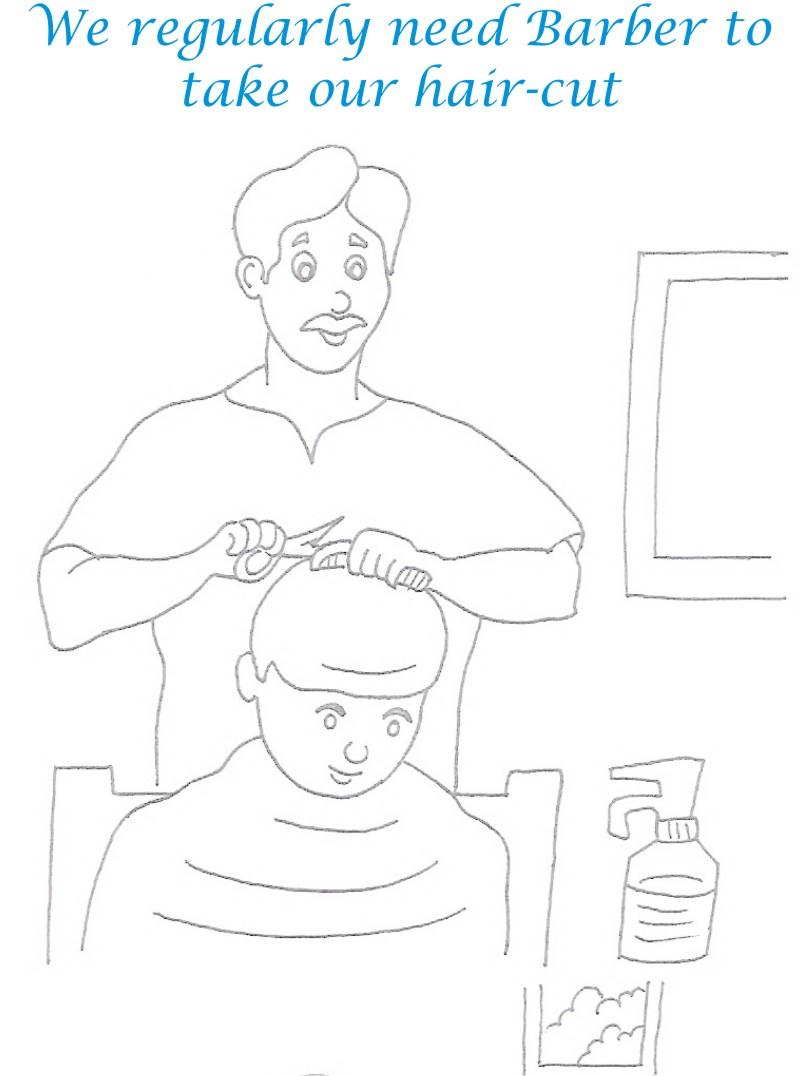 Barber coloring printable page for kids