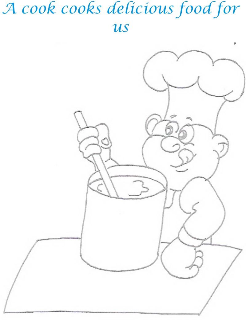 Cook coloring printable page for kids