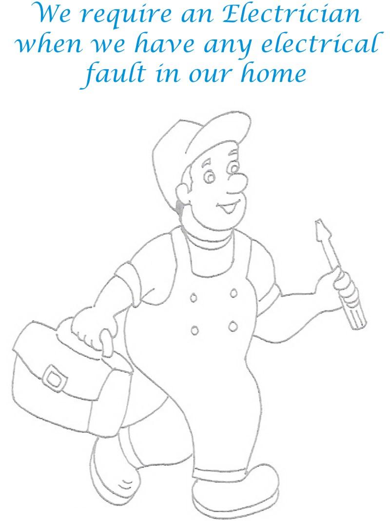 Electrician coloring printable page for kids