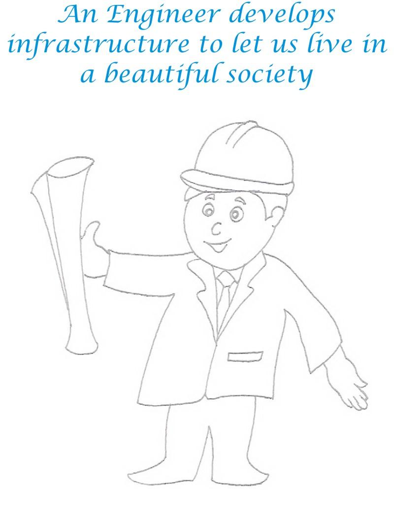 Engineer coloring printable page for kids
