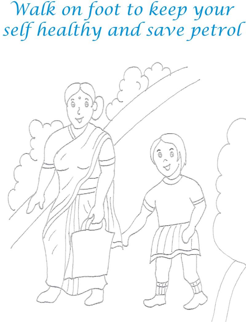 Walk to Save Environment Coloring Page