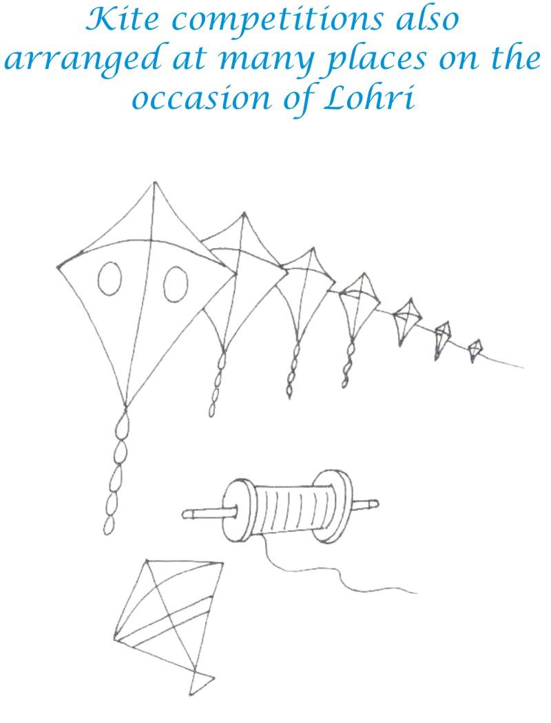 Lohri Kite competition coloring printable page
