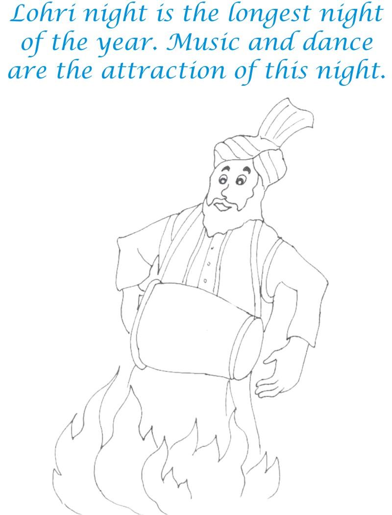 Lohri Drum beating coloring printable page for kids
