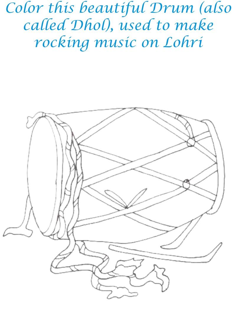 Lohri Drum Coloring Printable Page for kids