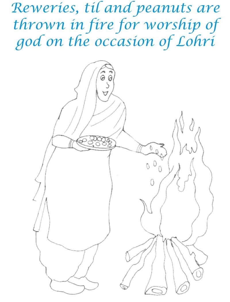 Lohri Worship Coloring Printable Page for kids
