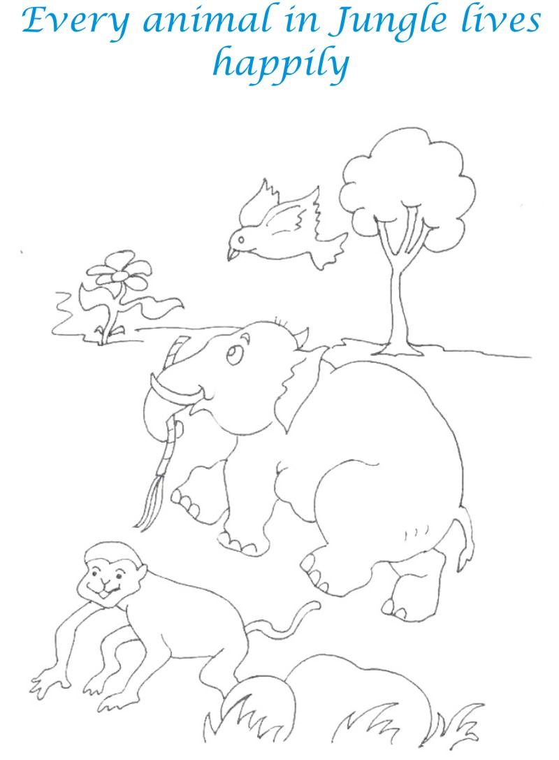 Animals in Jungle coloring printable page for kids