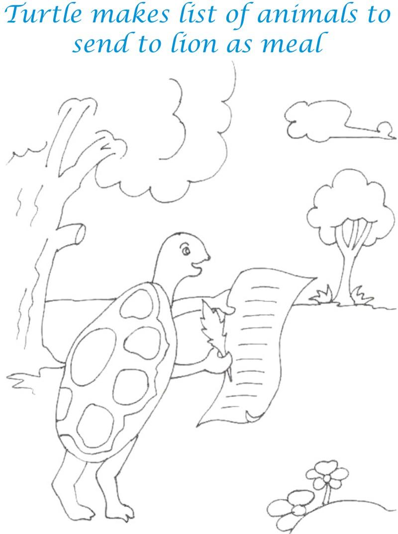 Tortoise makes animals list coloring page for kids