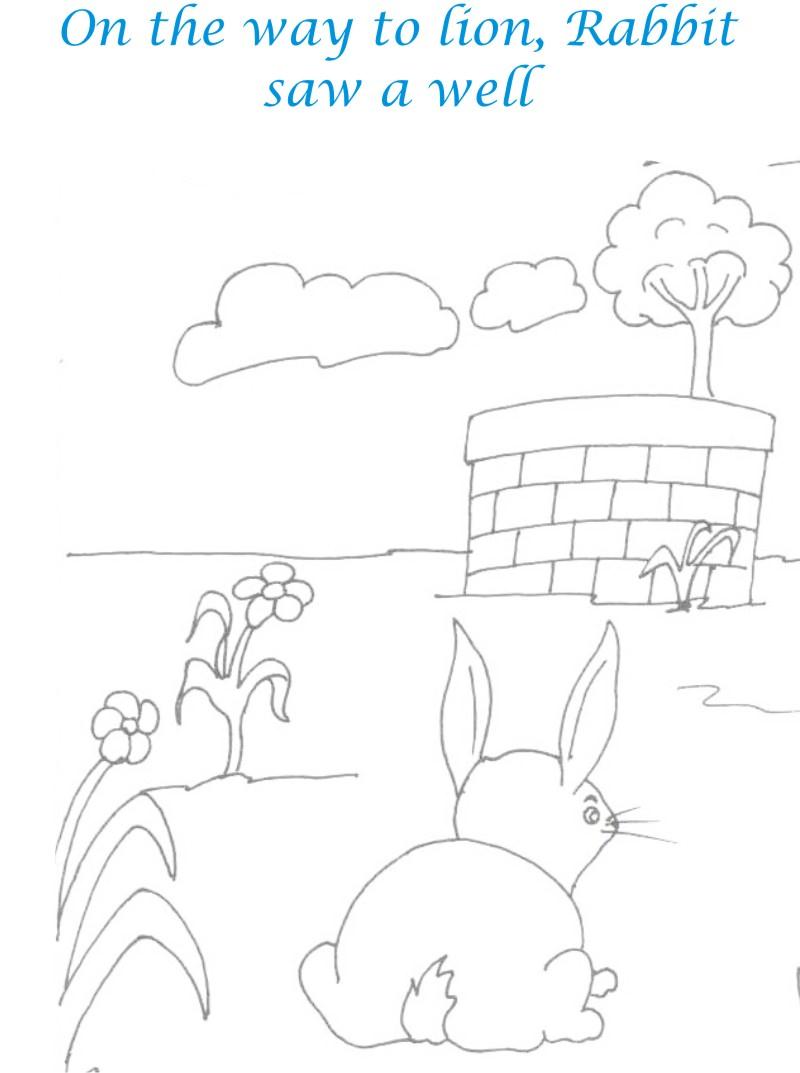 Rabbit Sees a well coloring page for kids