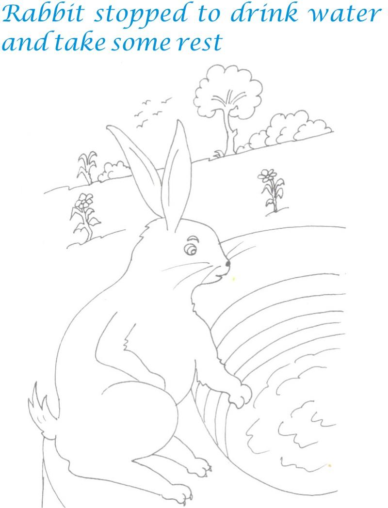 Rabbit on well coloring page for kids