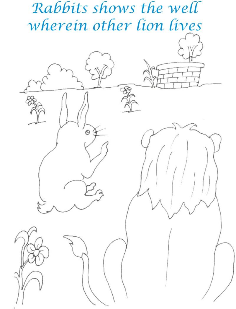 Rabbit shows well to lion coloring page for kids