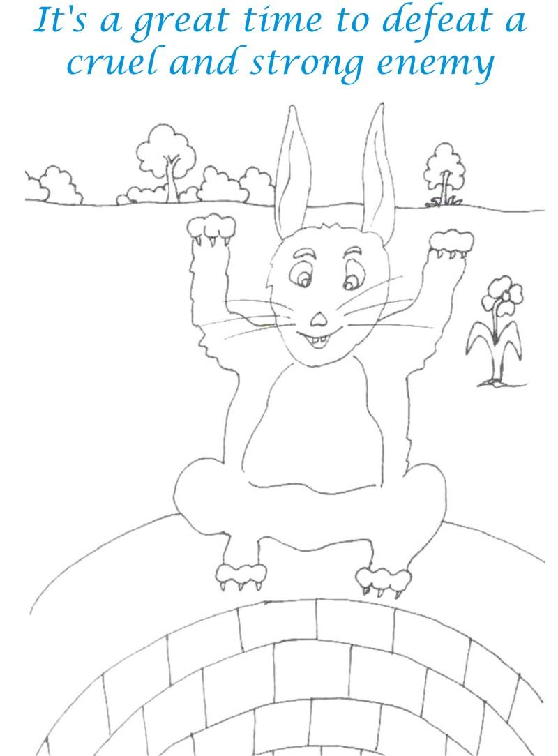 Rabbit enjoys victory coloring page for kids